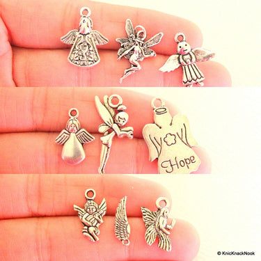 The Ultimate Angel and Angel Wing Silver Tone Charms Collection x 18